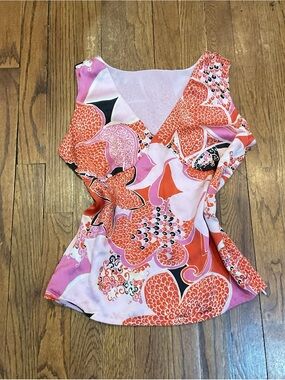 Pink and red silk floral print top